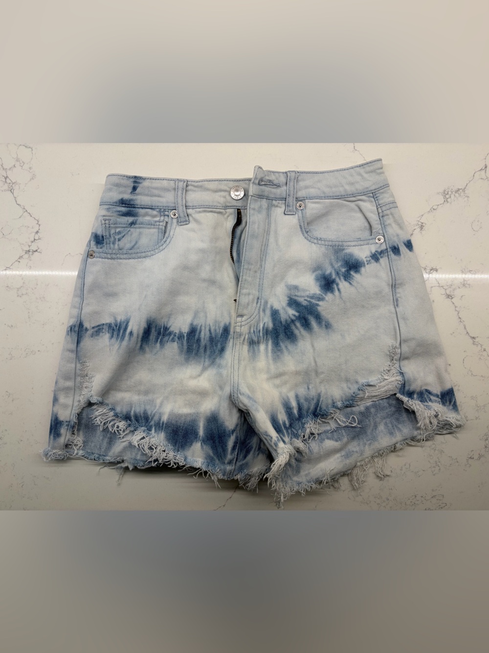 American Eagle Outfitters Women's Light Blue Distressed Denim Shorts - Picture 9 of 12